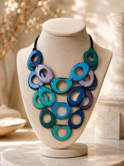 Blue Tagua Statement Necklace – Handmade in Ecuador