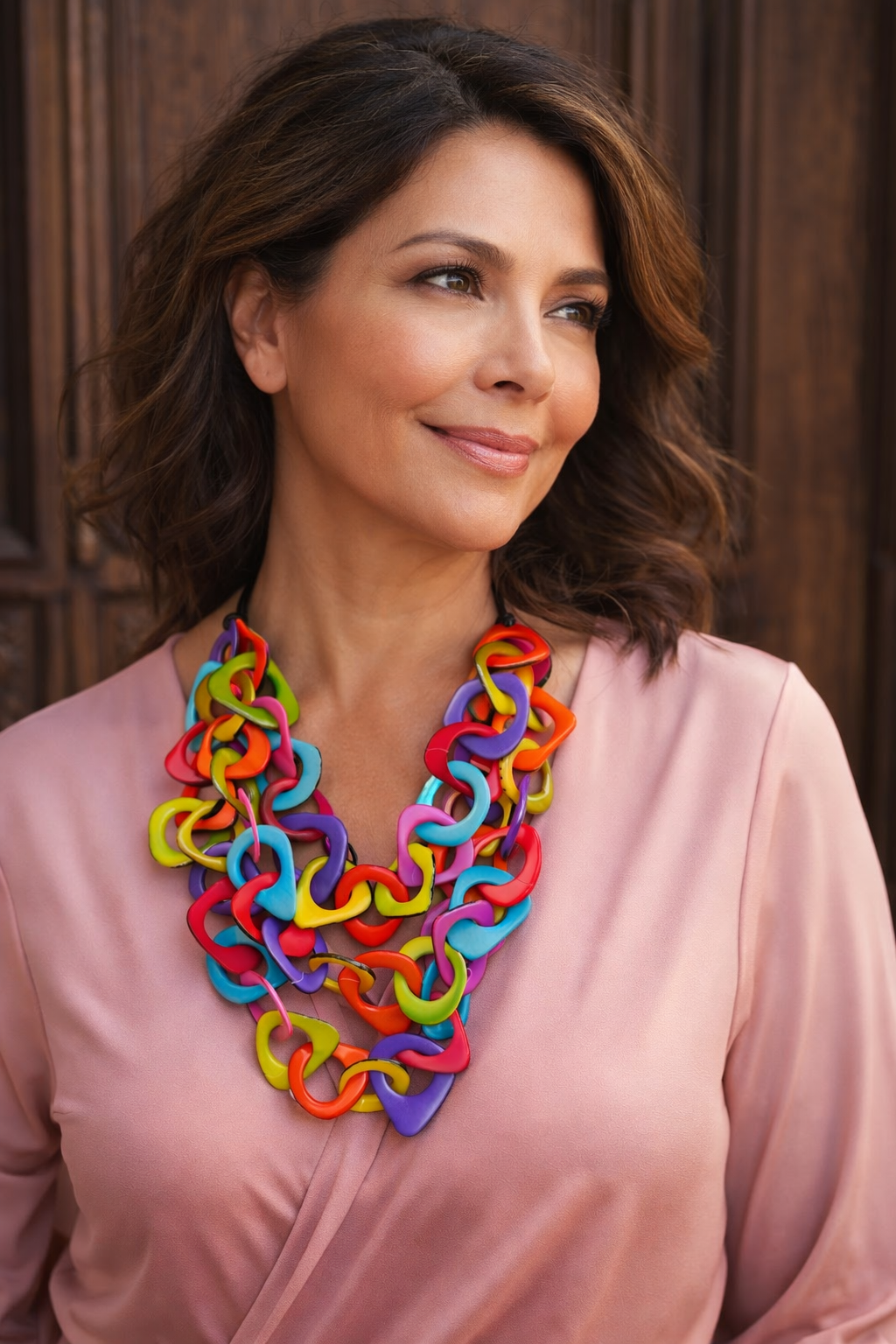 Rainbow statement necklace Tagua jewelry Adjustable cord Big bold necklaces Statement necklaces for women Wearable art