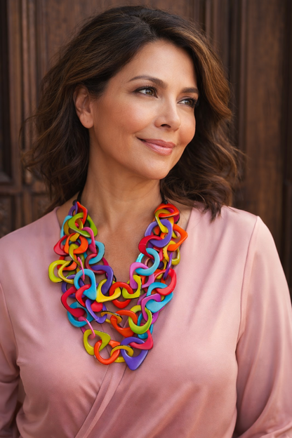 Rainbow statement necklace Tagua jewelry Adjustable cord Big bold necklaces Statement necklaces for women Wearable art