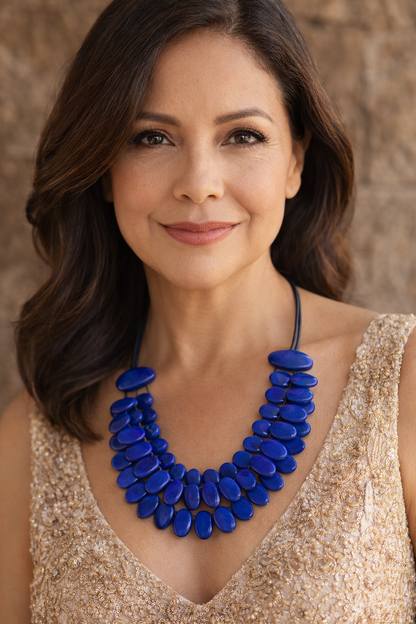 Royal blue statement necklace Tagua jewelry Big bold necklaces Wearable art Artsy gifts Multi layer necklace