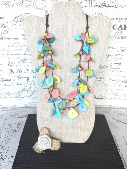 Pastel Tagua Nut Statement Necklace – Lightweight Eco-Friendly Boho Jewelry