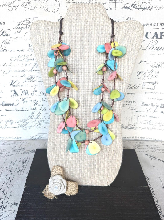 Pastel Tagua Nut Statement Necklace – Lightweight Eco-Friendly Boho Jewelry