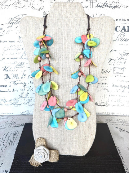 Pastel Tagua Nut Statement Necklace – Lightweight Eco-Friendly Boho Jewelry