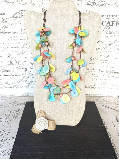 Pastel Tagua Nut Statement Necklace – Lightweight Eco-Friendly Boho Jewelry