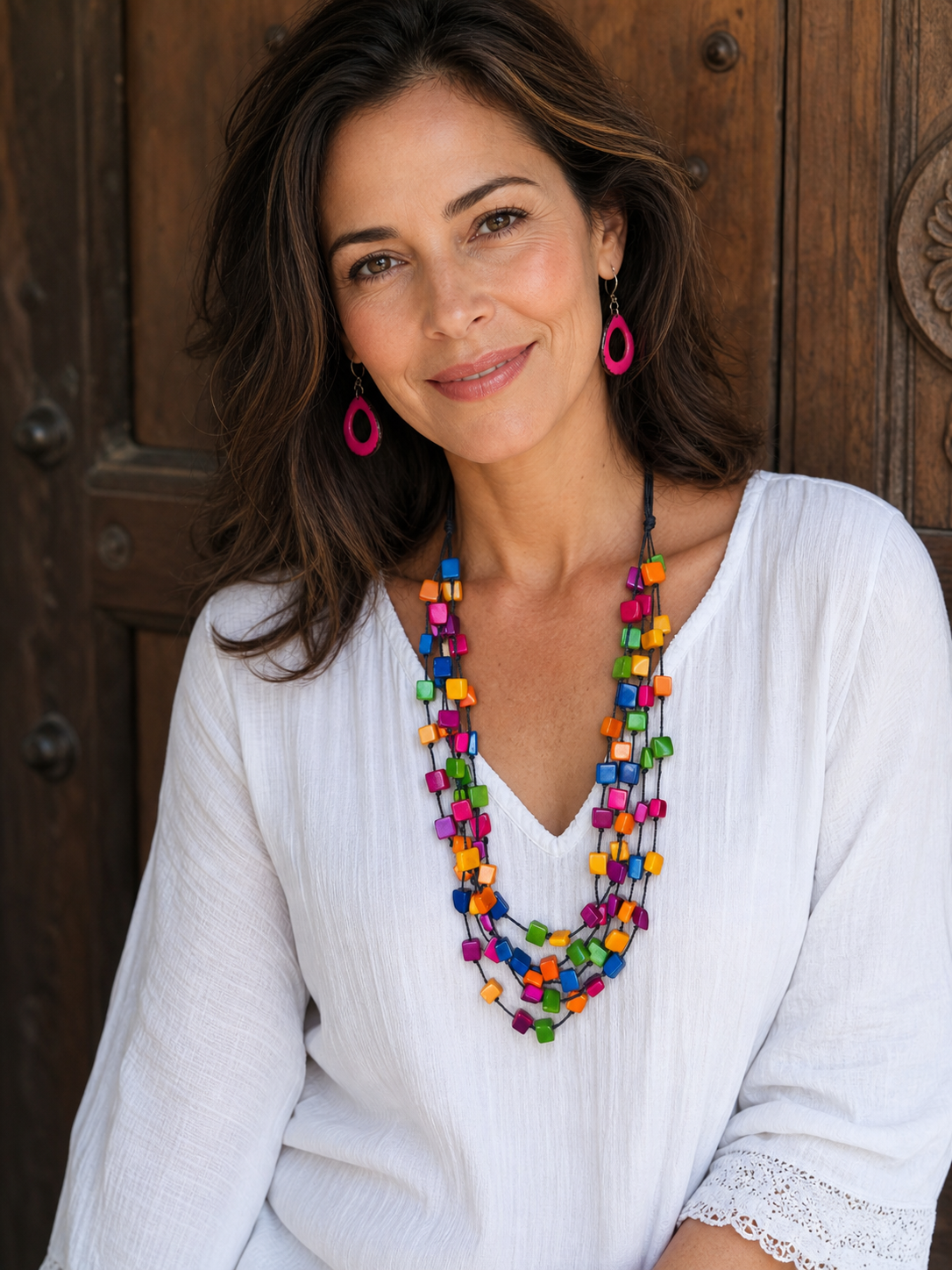 Rainbow Tagua Cube Necklace – Lightweight Handmade Fair Trade Statement Jewelry