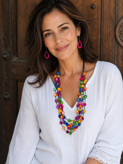Rainbow Tagua Cube Necklace – Lightweight Handmade Fair Trade Statement Jewelry