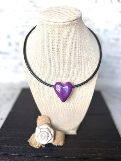 Purple Heart Tagua Nut Pendant Necklace with Magnetic Clasp – Handmade Eco Friendly Jewelry