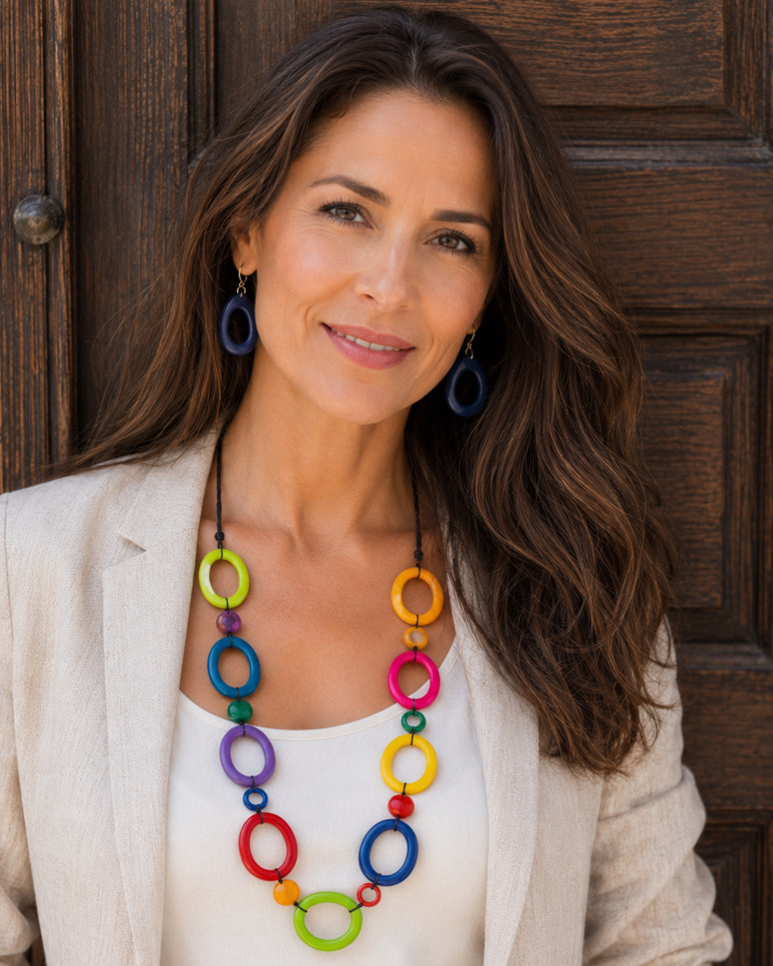Rainbow statement necklace Tagua jewelry Adjustable cord Wearable art Multi color beaded necklace Pride jewelry Artsy gifts