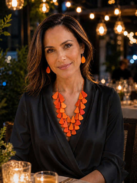 Orange waterfall necklace Tagua jewelry Big bold necklaces Multi layer beaded necklace Statement necklace Art to wear