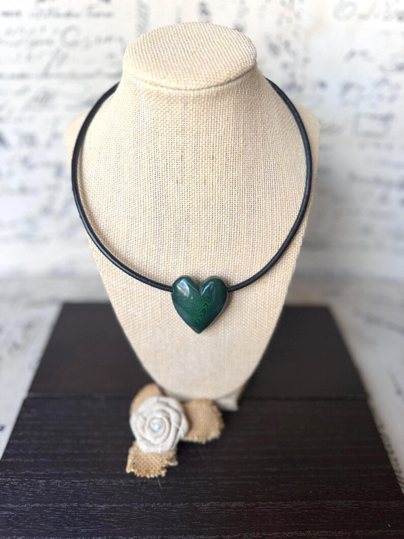 Green Heart Tagua Nut Pendant Necklace with Magnetic Clasp