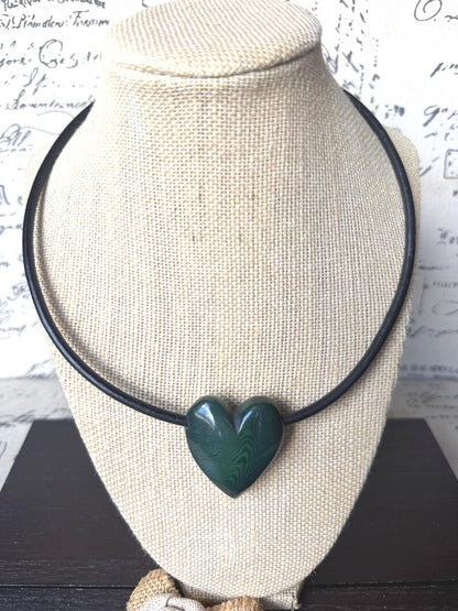 Green Heart Tagua Nut Pendant Necklace with Magnetic Clasp