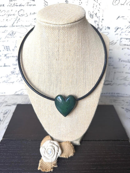 Green Heart Tagua Nut Pendant Necklace with Magnetic Clasp