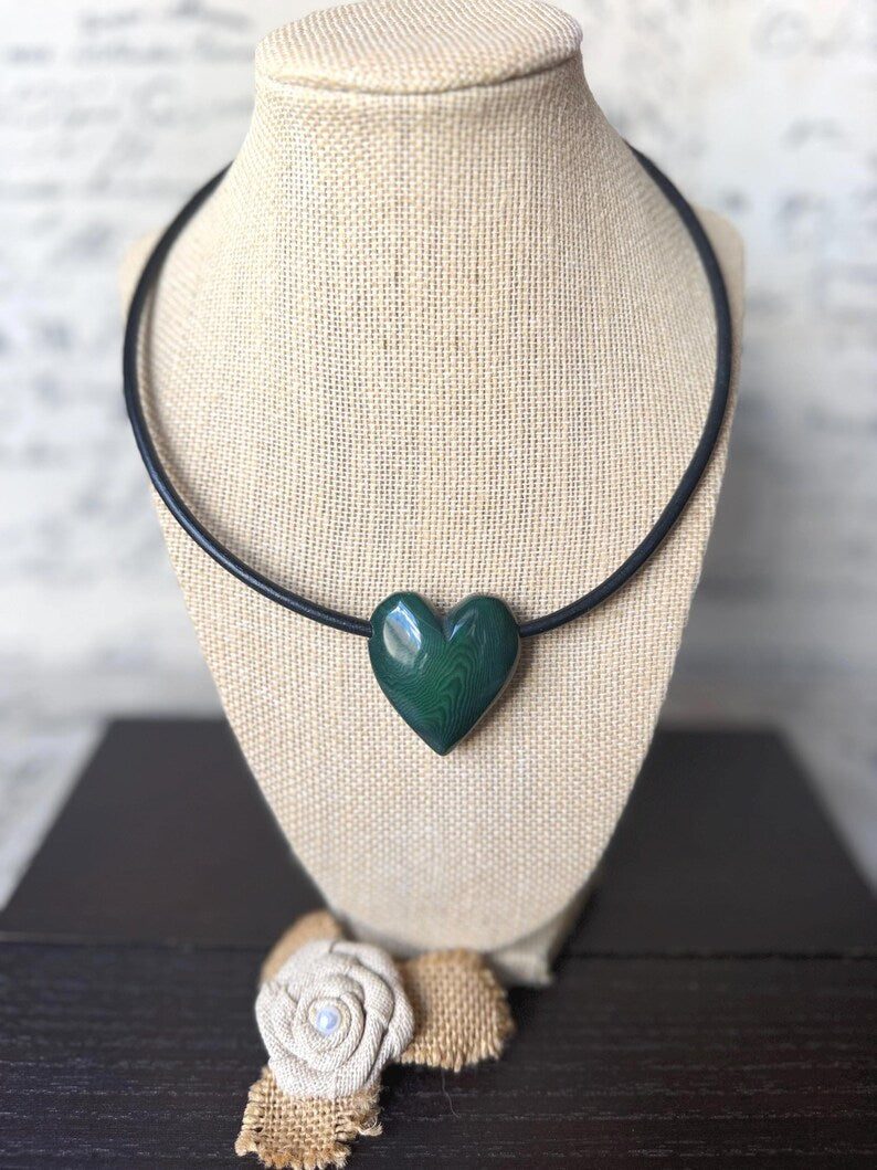 Green Heart Tagua Nut Pendant Necklace with Magnetic Clasp