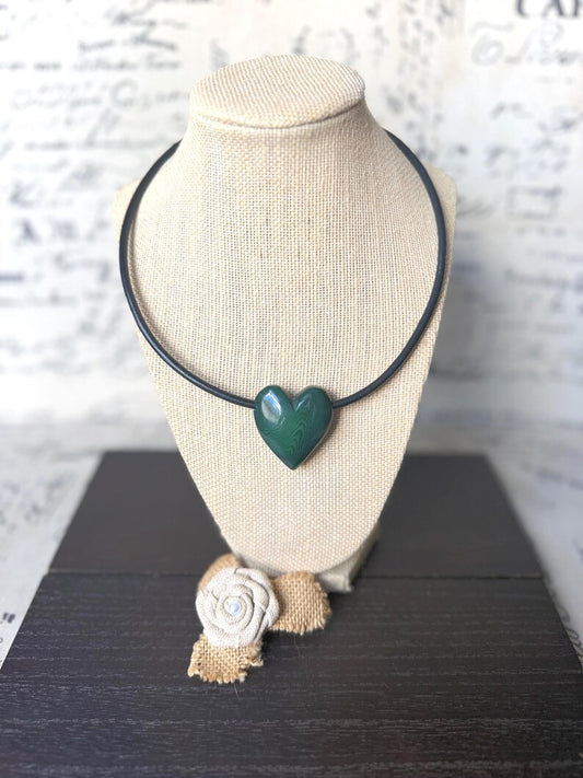 Green Heart Tagua Nut Pendant Necklace with Magnetic Clasp