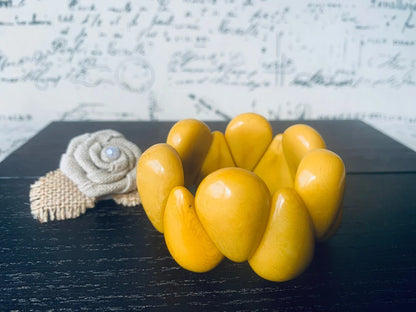 Yellow Wide Cuff Bracelet – Handmade Tagua Nut Statement Bracelet, Fair Trade Jewelry