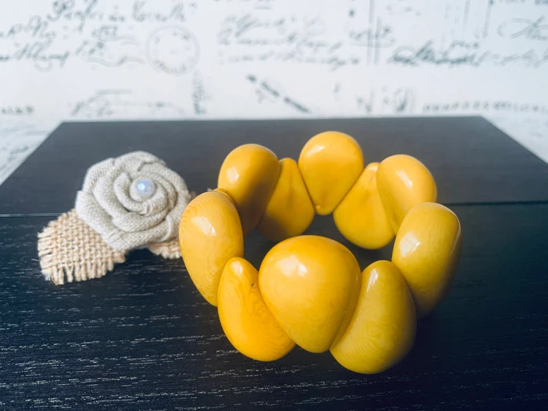 Yellow Wide Cuff Bracelet – Handmade Tagua Nut Statement Bracelet, Fair Trade Jewelry