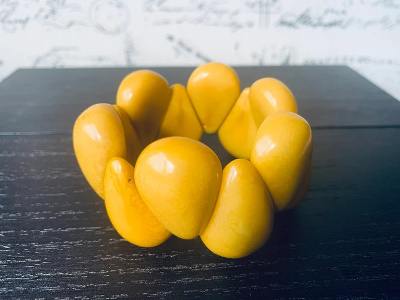 Yellow Wide Cuff Bracelet – Handmade Tagua Nut Statement Bracelet, Fair Trade Jewelry