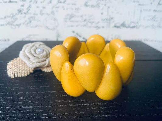 Yellow Wide Cuff Bracelet – Handmade Tagua Nut Statement Bracelet, Fair Trade Jewelry