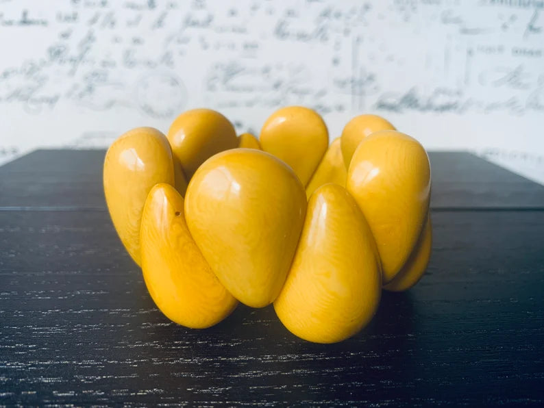 Yellow Wide Cuff Bracelet – Handmade Tagua Nut Statement Bracelet, Fair Trade Jewelry