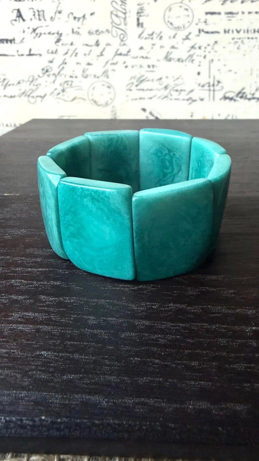 Turquoise green bracelet Tagua nut jewelry Wide cuff bangle Art to wear Statement beaded bracelet