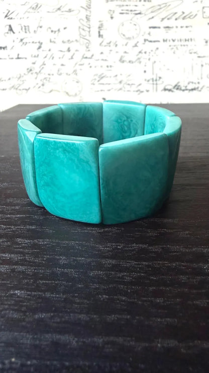 Turquoise green bracelet Tagua nut jewelry Wide cuff bangle Art to wear Statement beaded bracelet