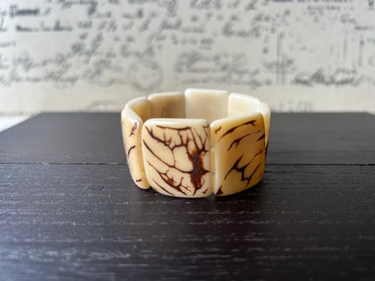 Ivory White Tagua Nut Statement Bracelet, Wide Eco-Friendly Vegetable Ivory Cuff Bracelet