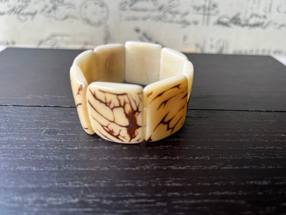 Ivory White Tagua Nut Statement Bracelet, Wide Eco-Friendly Vegetable Ivory Cuff Bracelet