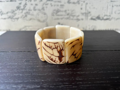 Ivory White Tagua Nut Statement Bracelet, Wide Eco-Friendly Vegetable Ivory Cuff Bracelet