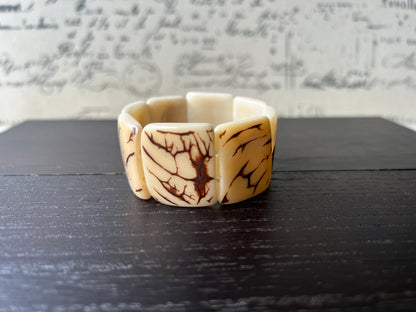 Ivory White Tagua Nut Statement Bracelet, Wide Eco-Friendly Vegetable Ivory Cuff Bracelet
