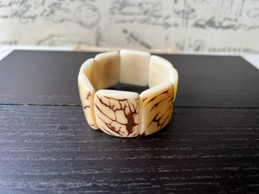 Ivory White Tagua Nut Statement Bracelet, Wide Eco-Friendly Vegetable Ivory Cuff Bracelet