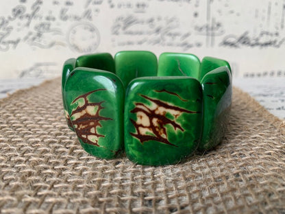 Green Chunky Statement Bracelet – Eco-Friendly Tagua Nut Beaded Bracelet
