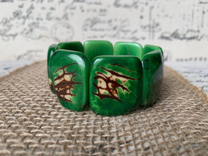 Green Chunky Statement Bracelet – Eco-Friendly Tagua Nut Beaded Bracelet