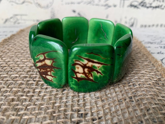 Green Chunky Statement Bracelet – Eco-Friendly Tagua Nut Beaded Bracelet