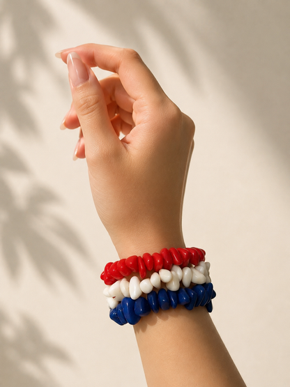 USA World Cup Inspired Tagua Bracelet Stack Red White Blue Handmade Eco-Friendly Jewelry