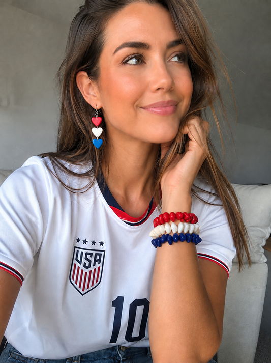 USA World Cup Inspired Tagua Bracelet Stack Red White Blue Handmade Eco-Friendly Jewelry
