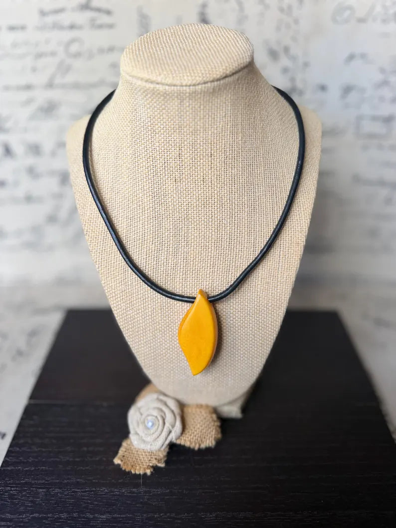 Handmade Yellow Tagua Pendant Necklace
