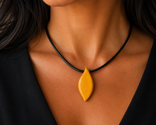 Handmade Yellow Tagua Pendant Necklace