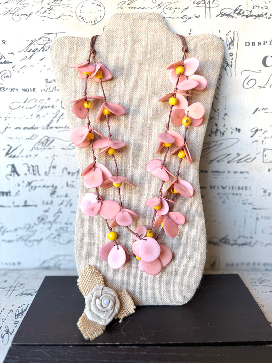 Blush Pink Tagua Statement Necklace Adjustable Cord