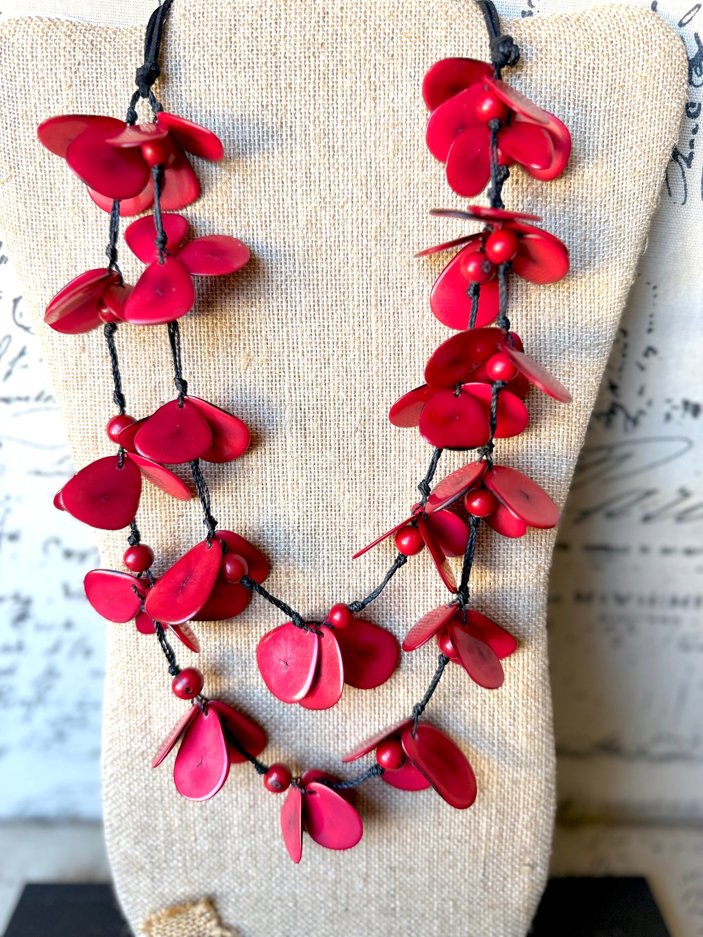 Red Tagua Floral Statement Necklace – Handmade in Ecuador