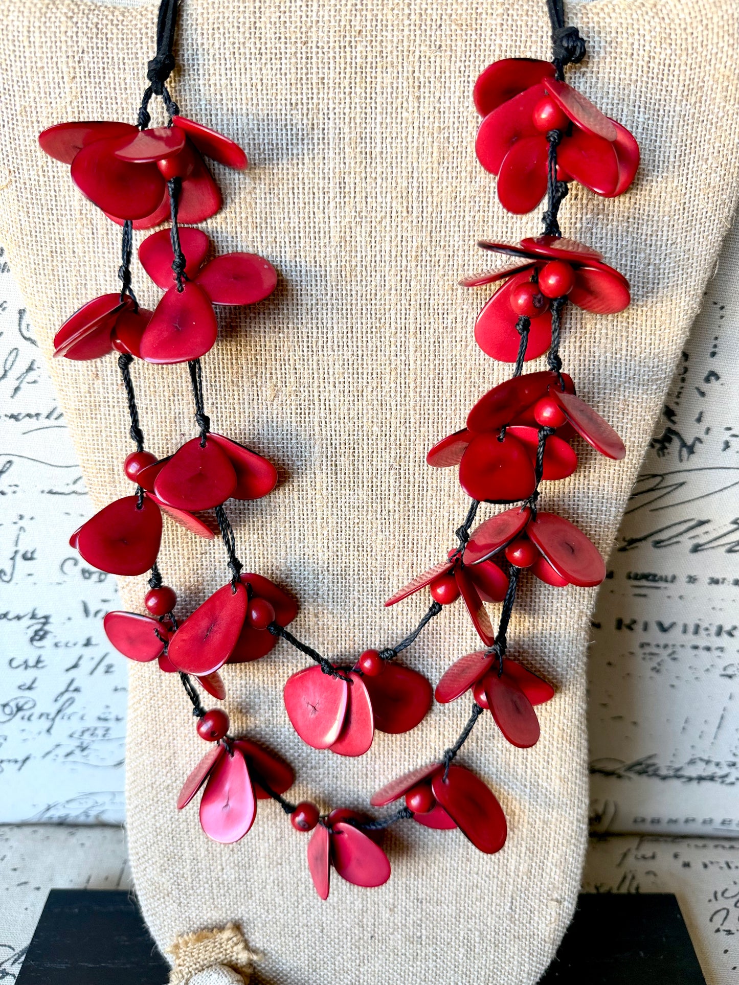 Red Tagua Floral Statement Necklace – Handmade in Ecuador