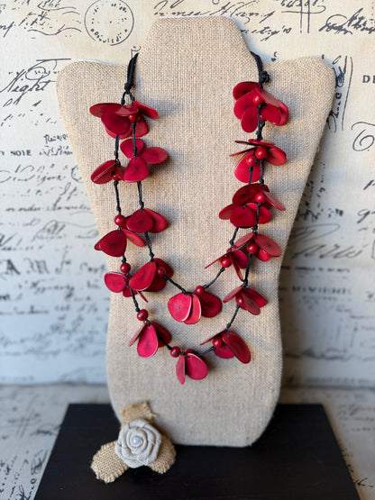 Red Tagua Floral Statement Necklace – Handmade in Ecuador