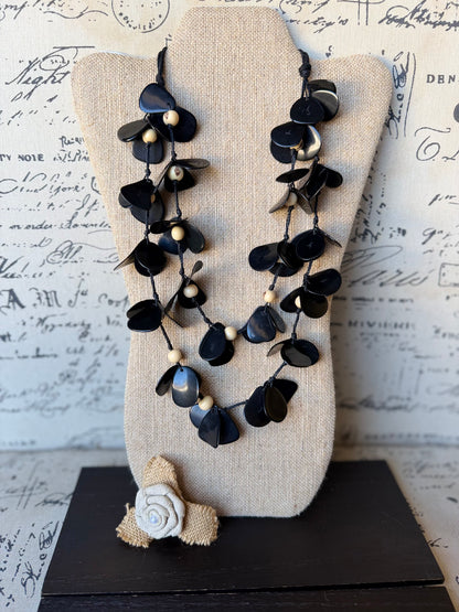 Black Tagua Flower Statement Necklace – Handmade in Ecuador