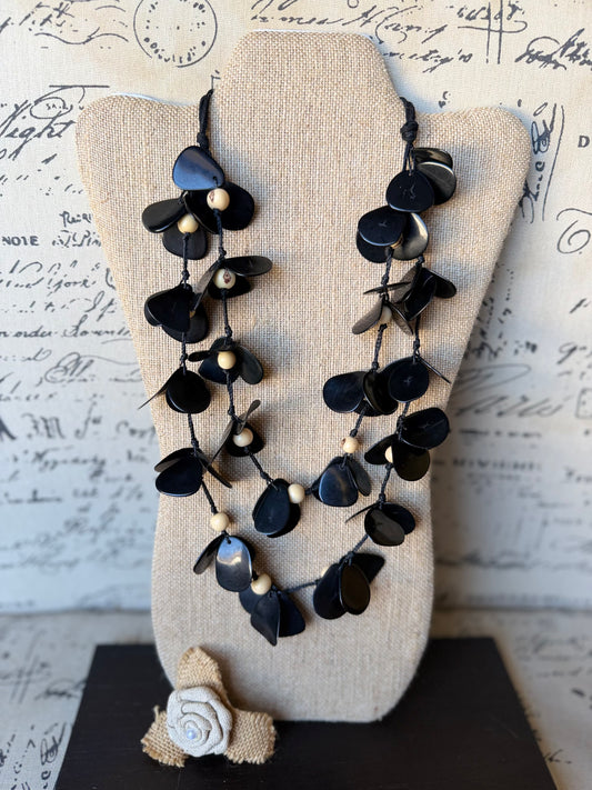 Black Tagua Flower Statement Necklace – Handmade in Ecuador