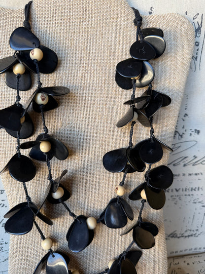 Black Tagua Flower Statement Necklace – Handmade in Ecuador