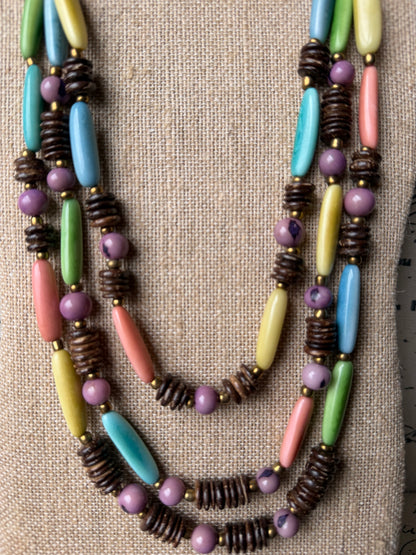 Adjustable Spring Pastel Tagua & Coconut Double Strand Necklace (20”–32”)