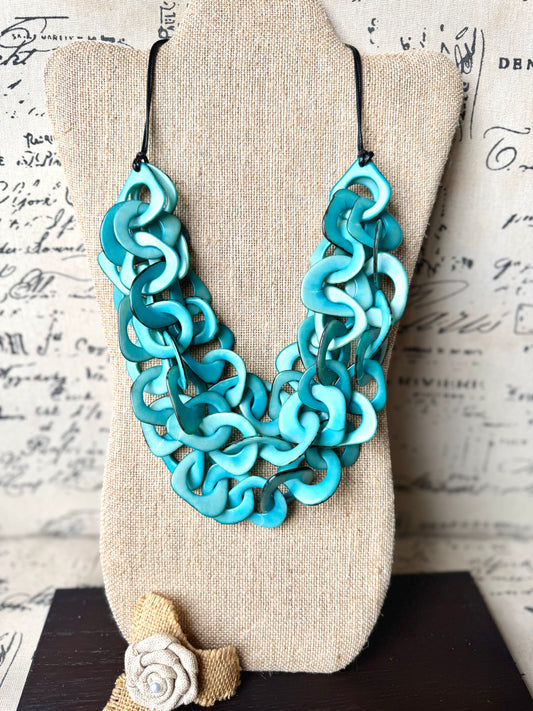 Turquoise Chunky Tagua Statement Necklace – Adjustable Sustainable Boho Jewelry