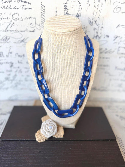 Blue Tagua Statement Chain Necklace – Adjustable 18–26"