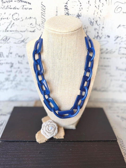 Blue Tagua Statement Chain Necklace – Adjustable 18–26"