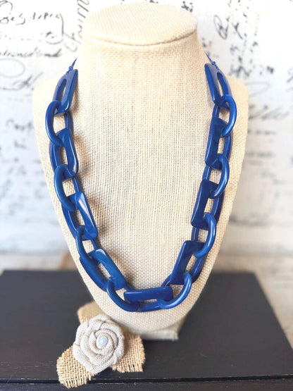 Blue Tagua Statement Chain Necklace – Adjustable 18–26"