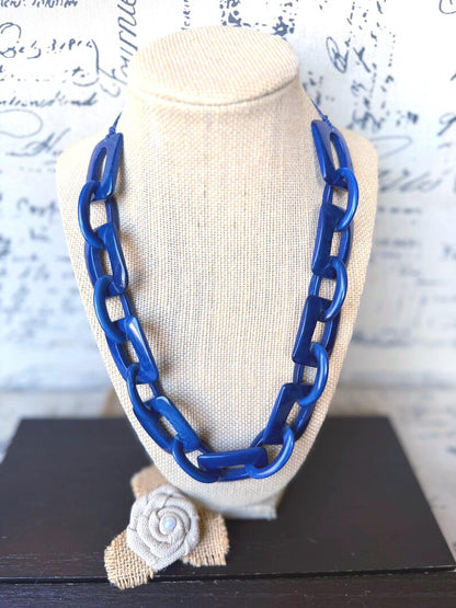 Blue Tagua Statement Chain Necklace – Adjustable 18–26"
